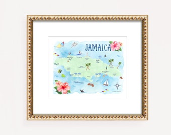 Jamaica Art Print, Jamaica Print, Jamaica Wall Art, Travel Gift, Travel Poster, Jamaica Gift, Jamaica Painting, Housewarming Gift