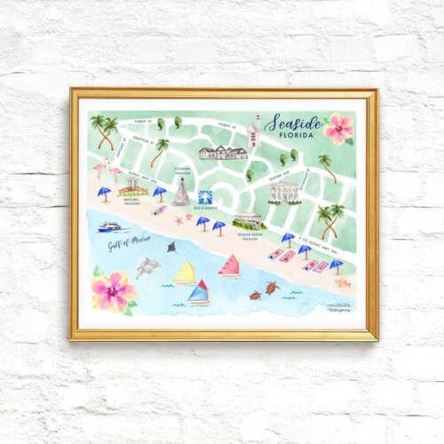 Seaside Art Original Seaside Florida Map Art Print Seaside Etsy