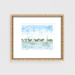 Sailboat Art, Lake Wall Art, Lakefront Painting Modern Lakehouse | Sailboats Art Print