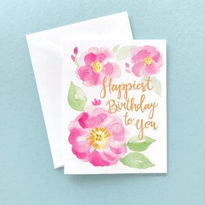 Floral Birthday Card, Watercolor Birthday Card, Happy Birthday Card, Blank Card, Greetings Card, Birthday Card For Her
