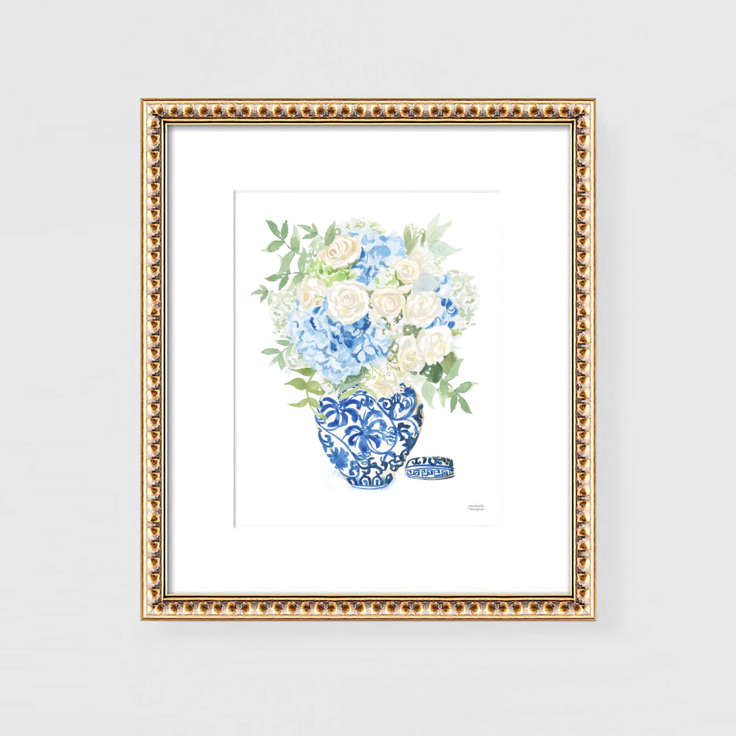 Chinoiserie Wall Art, Hydrangea Painting, Hydrangea Print, Chinoiserie Art, Chinoiserie Print, Ginger Jar Print, Blue and White Vase Art
