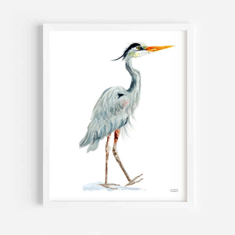 Heron Print, Blue Heron Art, Coastal Wall Art, Watercolor Heron Painting by Michelle Mospens, South Carolina Art, South Carolina Gift image 3