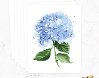 Michelle Mospens Watercolor Blue Hydrangea Flower Blank Greeting Cards, Floral Blank Folder Note Cards with Envelopes (6 count)