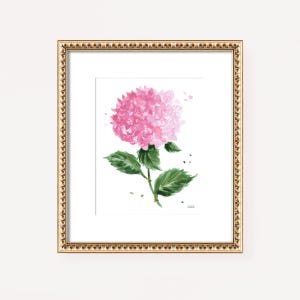 Hydrangea Print, Pink Hydrangea Botanical Print, Michelle Mospens Watercolor Floral Wall Art, Summer Grandmillennial Living Room Decor