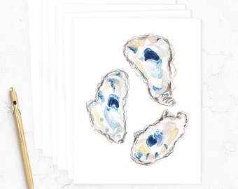 Watercolor oyster print notecards set Oyster shells stationery notecards stationary Thinking of you gift Coastal beachy gift for her him