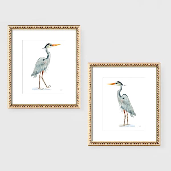Blue Heron Prints, Blue Heron Art, Coastal Prints Set of 2, Coastal Wall Art, Watercolor Heron Paintings by Michelle Mospens