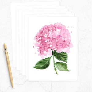 Tarjetas de notas con hortensias en acuarela, arte floral original, juego de papelería botánica, tarjetas en blanco / Michelle Mospens