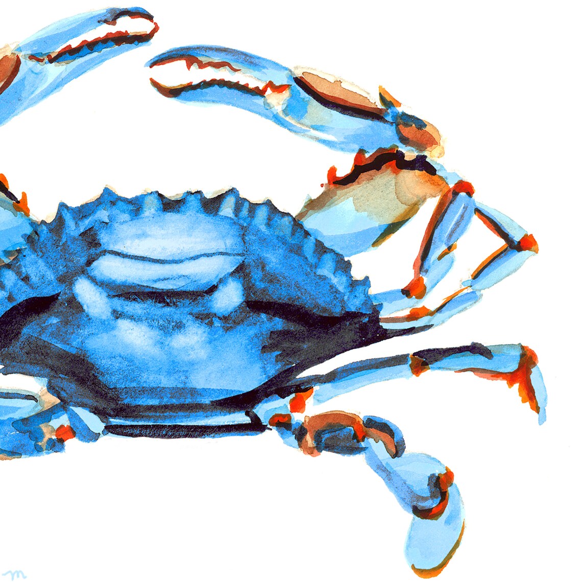 Bright Blue Crab Print Modern Coastal Wall Art Watercolor | Etsy