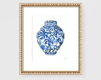 Ginger Jar Art Print: Blue & White Chinoiserie, Grandmillennial Decor