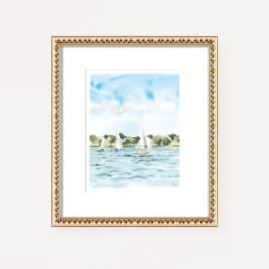 Sailboats Art, Lake Wall Art, Lakefront Painting Modern Lakehouse, Sailboat Art Print