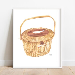 Nantucket Basket Art Print, Coastal Wall Art, New England Nautical Decor, Watercolor Nantucket Basket Painting by Michelle Mospens image 4