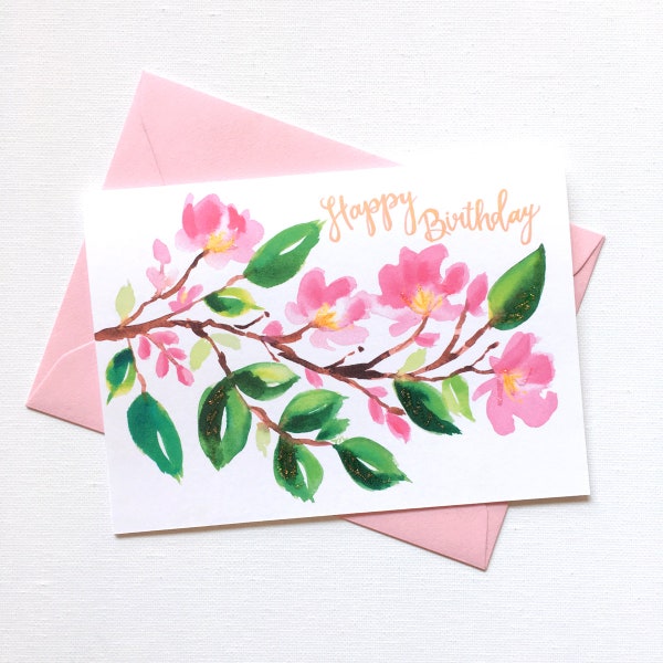 Hand-painted Happy Birthday Card : Birthday Card For Her, Pretty Birthday Card for Mom, Flower Birthday Card, Card For Best Friend