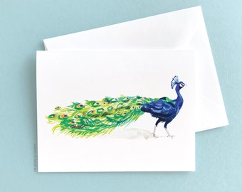 Set of Illustrated Peacock Note Cards: Colorful Watercolor Peacock Stationery Notecards (Stationary)