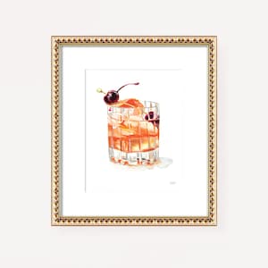 Old Fashioned Art, Whiskey Cocktail Print, Bar Cart Art Decor, Watercolor Old Fashioned Cocktail Drink Bar Wall Art, Old Fashioned Art