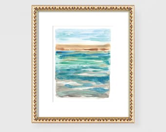 Abstract Ocean Watercolor Print: Coastal Beach Wall Art
