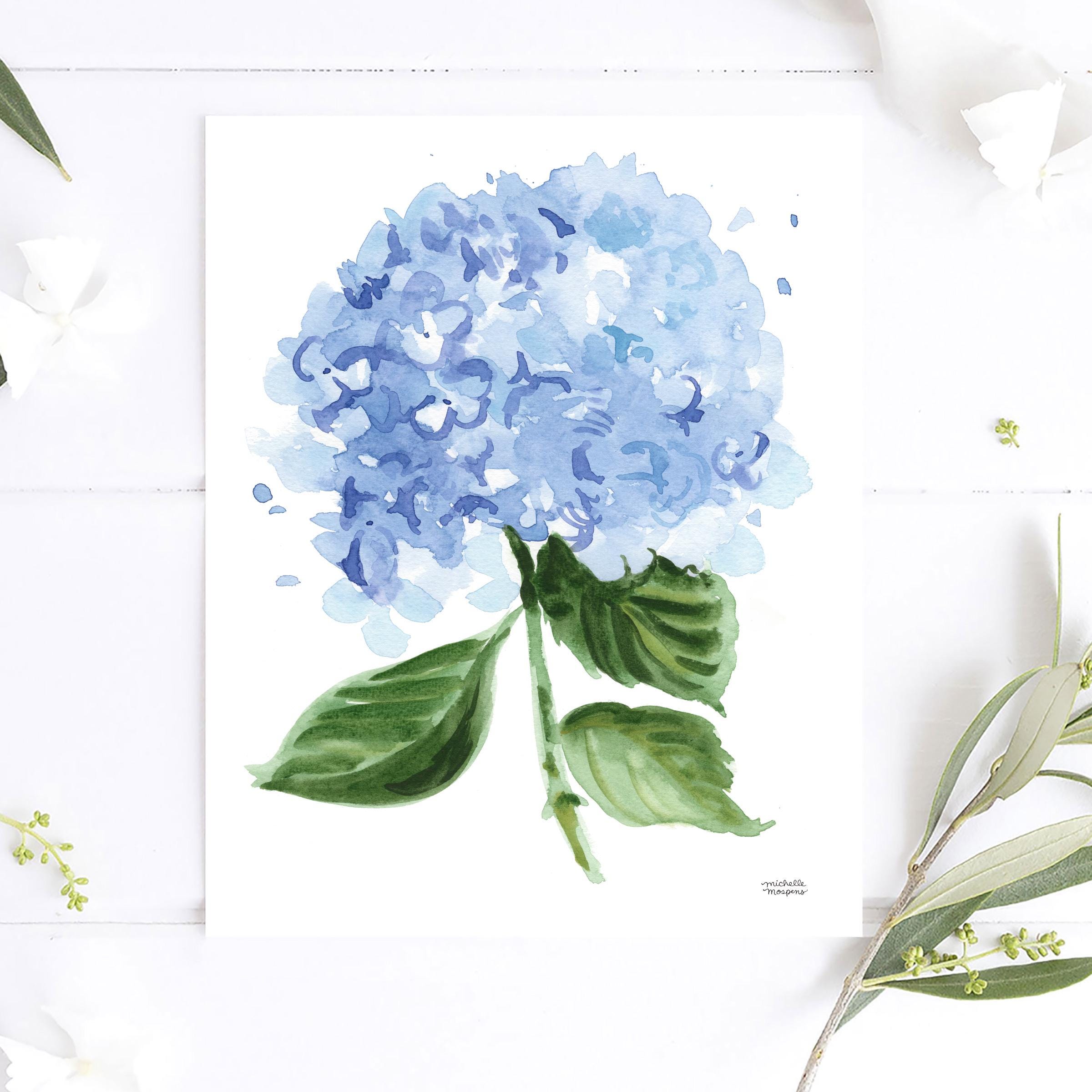 Blue Hydrangea Art Print, Botanical Flower Watercolor Painting by ...
