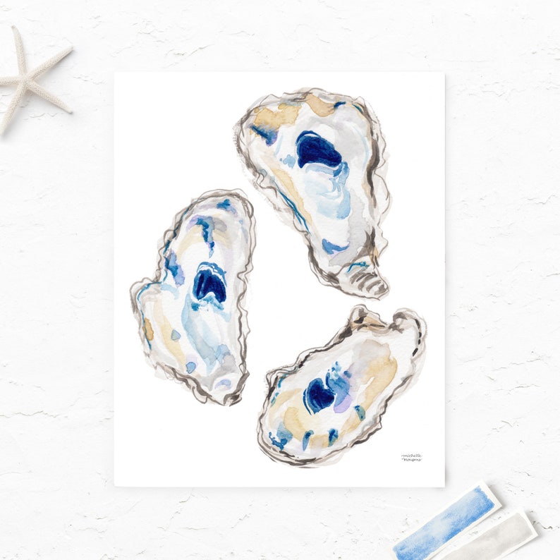 Oyster Art, Oyster Shell Art, Coastal Wall Art, Oyster Print, Watercolor Oysters by Michelle Mospens, South Carolina Art South Carolina Gift image 3