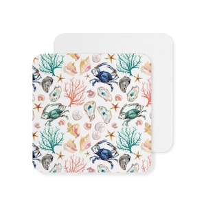 Cute Coastal Coasters, Nautical Drink Coasters, Watercolor Beachy Coasters, Seafood Coasters, Cocktail Drink Coasters, Hostess Gift