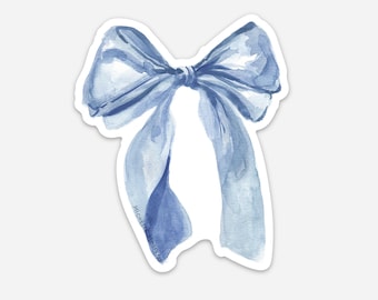Cute Bow Sticker, Watercolor Blue Bow Stickers by Michelle Mospens, Bow Sticker to Decorate Your Phone, Waterbottle, Laptop