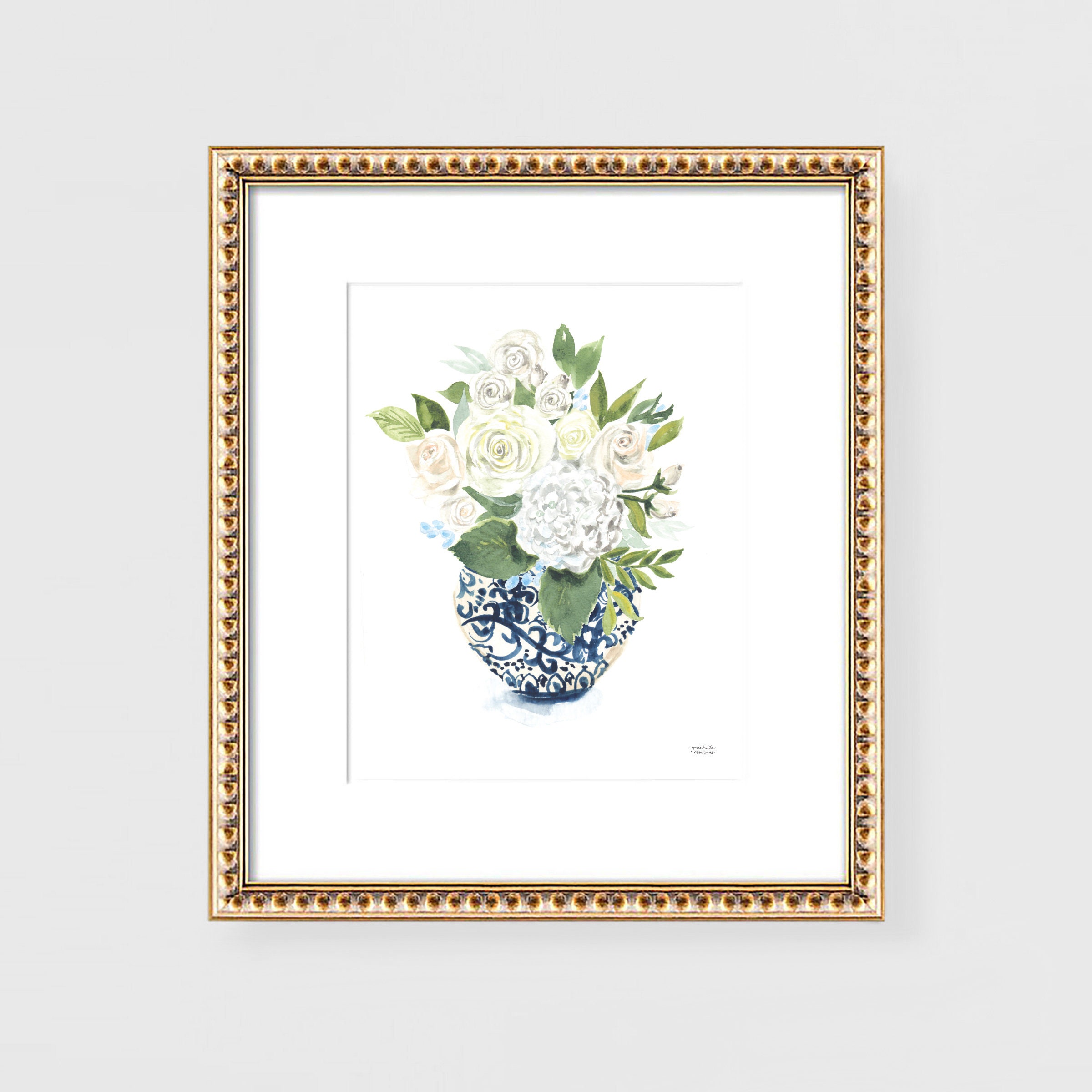 Ginger Jar Print Chinoiserie Wall Art Floral Painting Botanical Wall Art Blue Wall Decor for Living Room Watercolor Wall Art Print