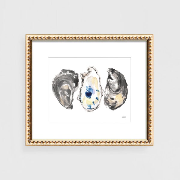 Oysters Print Oyster Painting Watercolor Oysters Art Oyster Shells Print Wall Art Seashells Print, Coastal Beach Decor Coastal Wall Art