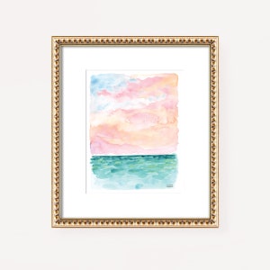 Abstract Ocean Watercolor Print: Pastel Beach Wall Art by Michelle Mospens