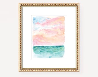 Watercolor Ocean Print, Ocean Watercolor Painting, Abstract Ocean Art, Ocean Wall Art, Pastel Beach Decor, Watercolor by Michelle Mospens