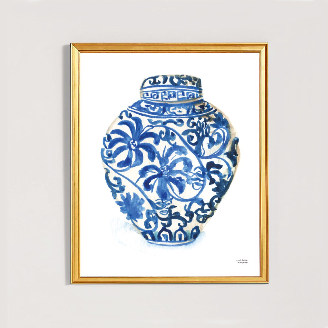 Preppy Wall Print Ginger Jar Art Grandmillennial Decor Etsy