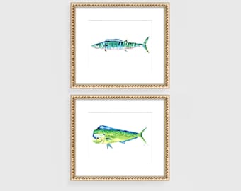Fish Wall Art, Nautical Fish Artwork, Watercolor Nautical Kitchen Decor, Coastal Wall Art, Beach House Art, Maritime Fisherman Angler Gift