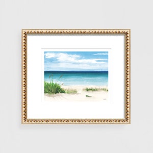 Beachy Wall Art Coastal Artwork Ocean Inspired Seaside Summer Artwork Light Blue Beach House Decor - Beach Scene No4 Art Print