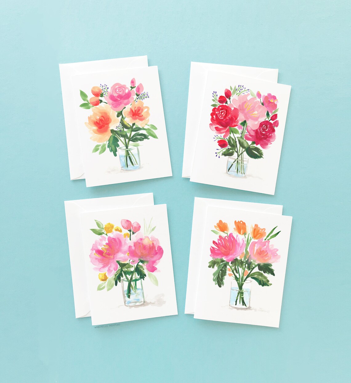 NEW Flower Bouquet Note Cards with Envelopes / Folded Blank Etsy