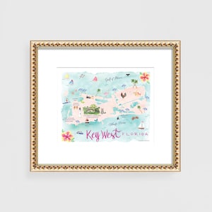 Key West Map Print, Cute Key West Gift, Coastal Key West Artwork, Key West Painting, Travel Map Print