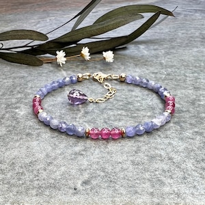 Gorgeous Tanzanite bracelet, 14k gold filled bracelet, Tourmaline bracelet, Tanzanite jewellery, Tourmaline jewellery, Gemstone bracelet
