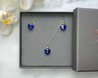 Lapis lazuli jewellery set, Gold necklace and earring, Dainty jewellery set, Gemstone jewellery, Earrings, Necklace, Lapis lazuli, Gift idea