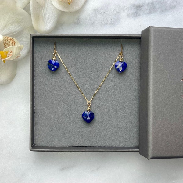 Lapis lazuli jewellery set, Gold necklace and earring, Dainty jewellery set, Gemstone jewellery, Earrings, Necklace, Lapis lazuli, Gift idea