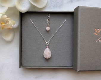 Rose Quartz necklace, Sterling silver 925 necklace, Swarovski necklace, Gemstone necklace, Chakra necklace, Crystal healing