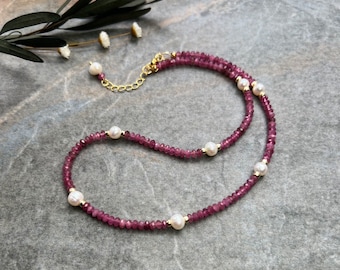 Gorgeous Pink Tourmaline necklace, 14k gold filled necklace, Gemstone necklace, Pearl necklace, Choker necklace, Tourmaline jewellery