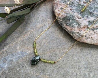 Gorgeous Seraphinite necklace, Gold Vermeil necklace, Peridot necklace, Gemstone necklace, Seraphinite jewellery, Peridot jewellery