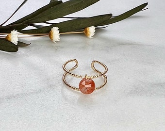 Set of two elegant rings, Sunstone ring, 14k Gold filled ring, Gemstone ring, Chakra ring, Sunstone jewellery, Gift, Sunstone, Women ring
