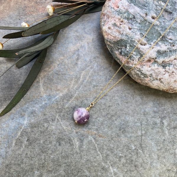 Minimalist Lepidolite necklace , Gold filled necklace, Lepidolite necklace, Gemstone necklace, Chakra necklace, Hematite necklace, Gift idea