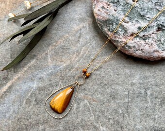 One of a kind Tiger eye necklace, Tiger eye necklace, Gemstone necklace, 14k Gold filled necklace, Tiger eye jewellery, Women jewellery