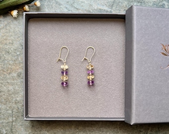 Luxe one of a kind multi gemstone earrings, 14k gold filled earrings, Gemstone earrings, Citrine earrings, Amethyst earrings, Earrings
