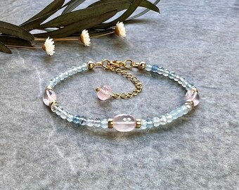 Gorgeous Fertility bracelet, Rose Quartz bracelet, Aquamarine bracelet, 14k Gold filled bracelet, Rose Quartz jewellery, Gemstone bracelet
