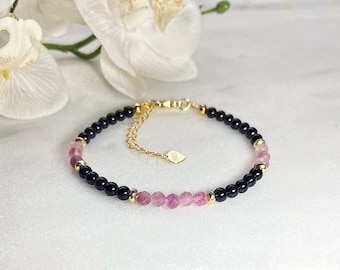 Unique  Tourmaline bracelet, Black Tourmaline bracelet, Tourmaline jewellery, Pink Tourmaline bracelet, Gemstone bracelet, Gold bracelet