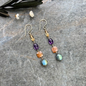 Stunning Multi gemstone earrings, 14k gold filled earrings, Labradorite earrings, Citrin earrings, Amethyst earrings, Women earrings
