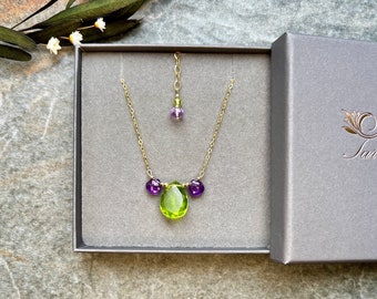 Gorgeous one of a kind Peridot and Amethyst necklace, 14k Gold filled necklace, Amethyst necklace, Peridot necklace, Gemstone necklace, Gift