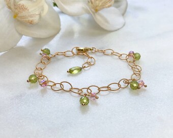 Luxe multi gemstone bracelet, 14k gold filled bracelet, Peridot bracelet, Swarovski Crystal bracelet, Gemstone bracelet, Peridot jewellery