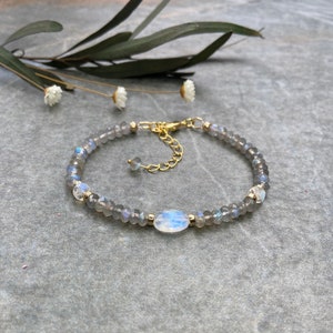Unique Labradorite bracelet, Rainbow Moonstone bracelet, Gemstone bracelet, Gold filled bracelet, Labradorite jewellery, Moonstone jewellery
