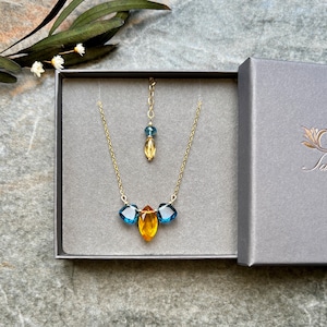 Chic one of a kind Blue Topaz and Citrine necklace, 14k Gold filled necklace Citrine necklace, Blue Topaz jewellery, Gemstone necklace, Gift
