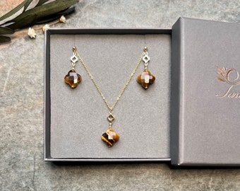 Gorgeous Tiger eye jewellery set, 14k gold filled jewellery, Tiger eye necklace, Tiger eye earrings, Gemstone jewellery, Jewellery set, Gift